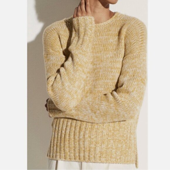 Vince Sweater Yellow Marled Wool & Cashmere Moss Glow S - Picture 2 of 8